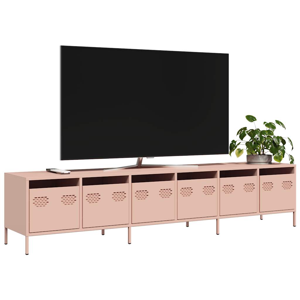 Meuble TV rose 202x39x43,5 cm acier laminé à froid - XIOS