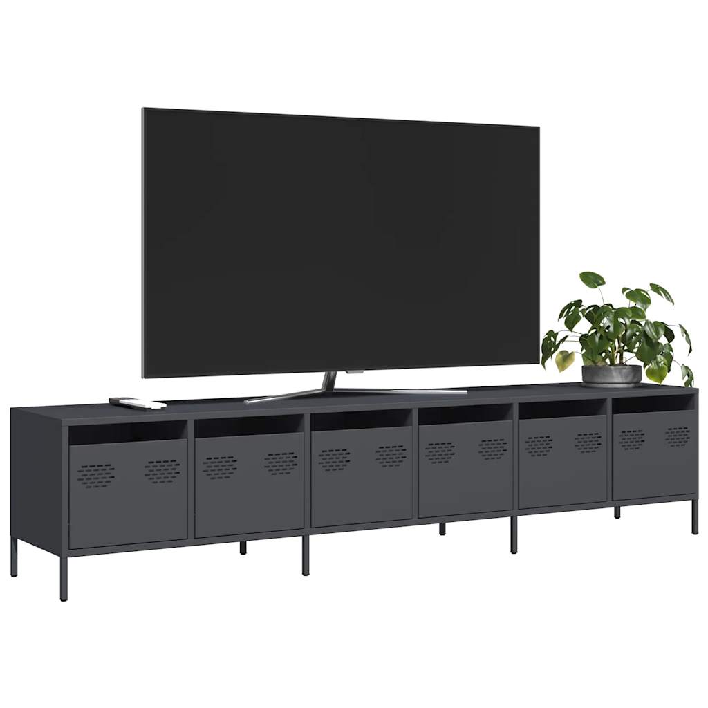 Meuble TV anthracite 202x39x43,5 cm acier laminé à froid - XIOS