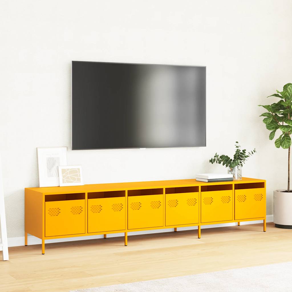 Meuble TV jaune moutarde 202x39x43,5 cm acier laminé à froid