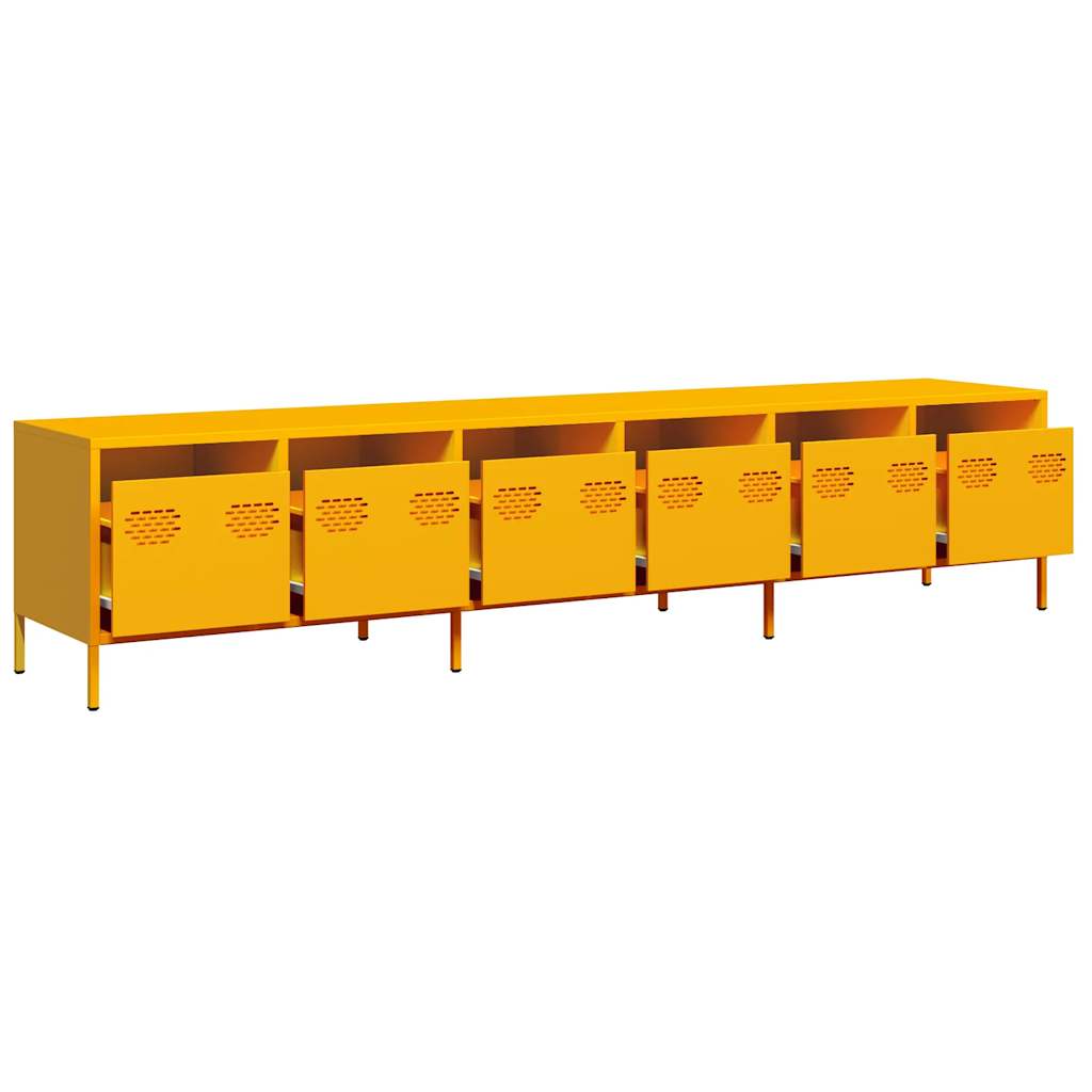Meuble TV jaune moutarde 202x39x43,5 cm acier laminé à froid