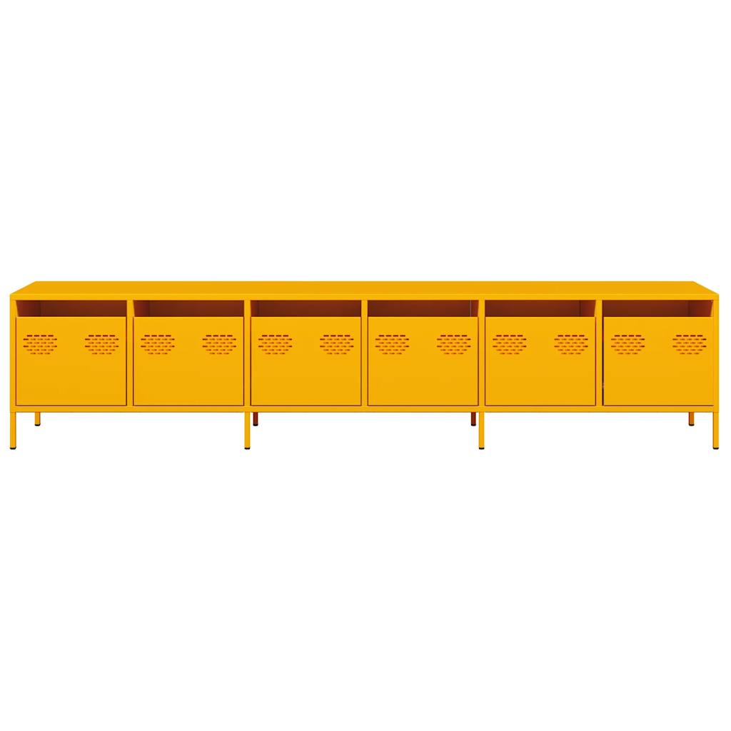 Meuble TV jaune moutarde 202x39x43,5 cm acier laminé à froid