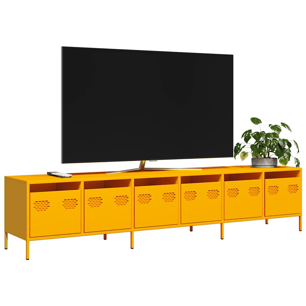 Meuble TV jaune moutarde 202x39x43,5 cm acier laminé à froid - XIOS