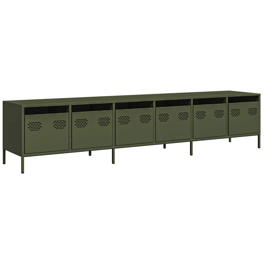 Meuble TV vert olive 202x39x43,5 cm acier laminé à froid - XIOS