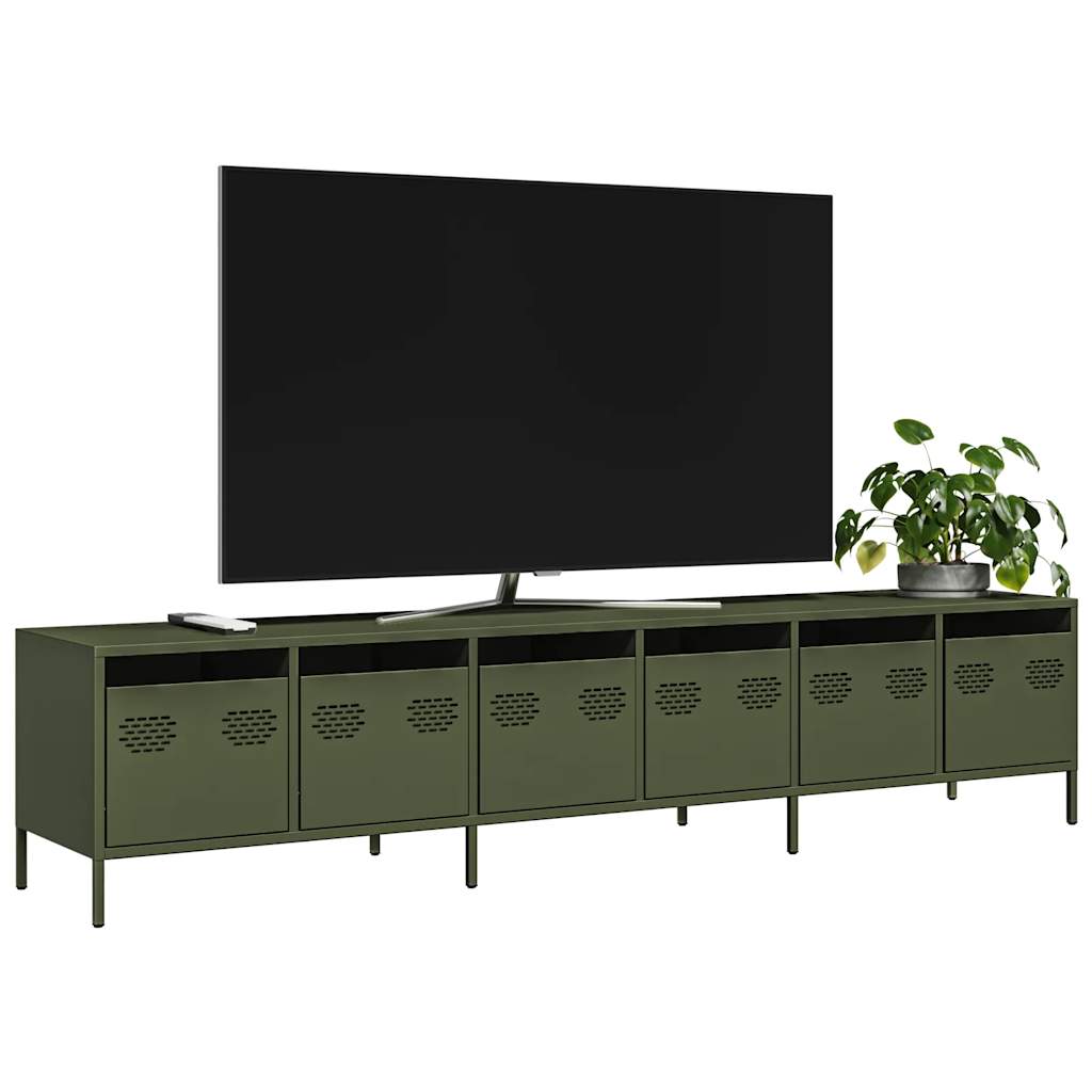 Meuble TV vert olive 202x39x43,5 cm acier laminé à froid - XIOS