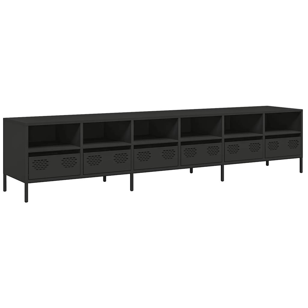 Meuble TV noir 202x39x43,5 cm acier laminé à froid - XIOS