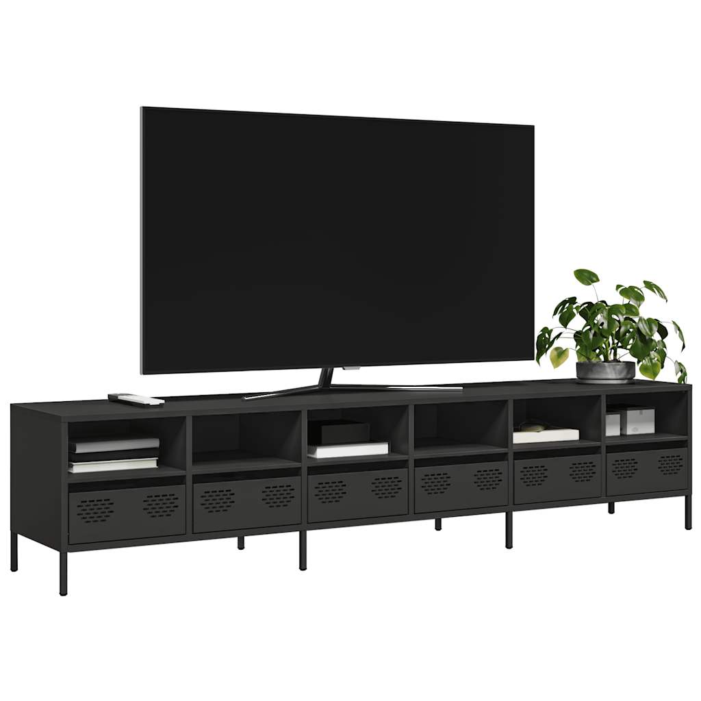 Meuble TV noir 202x39x43,5 cm acier laminé à froid - XIOS