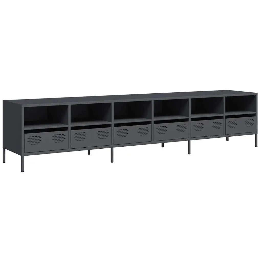 Meuble TV anthracite 202x39x43,5 cm acier laminé à froid - XIOS