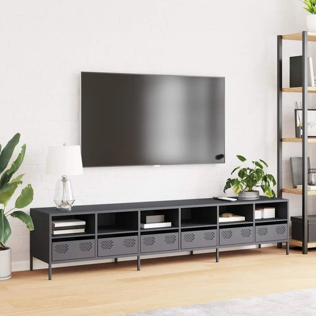 Meuble TV anthracite 202x39x43,5 cm acier laminé à froid - XIOS