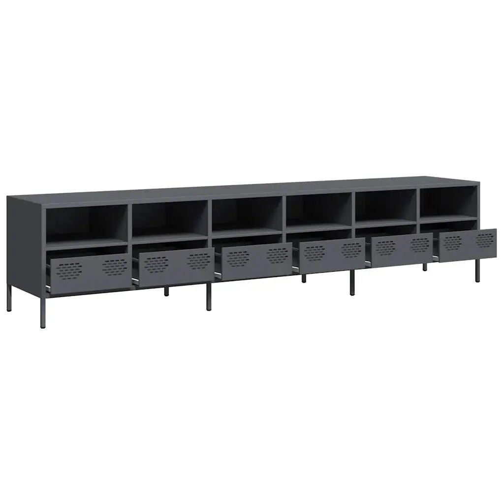 Meuble TV anthracite 202x39x43,5 cm acier laminé à froid - XIOS