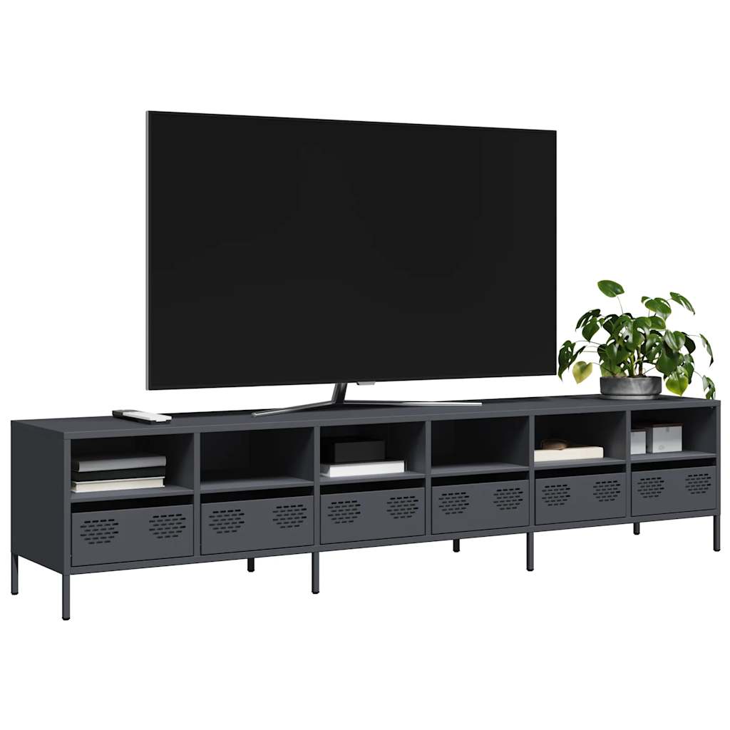 Meuble TV anthracite 202x39x43,5 cm acier laminé à froid