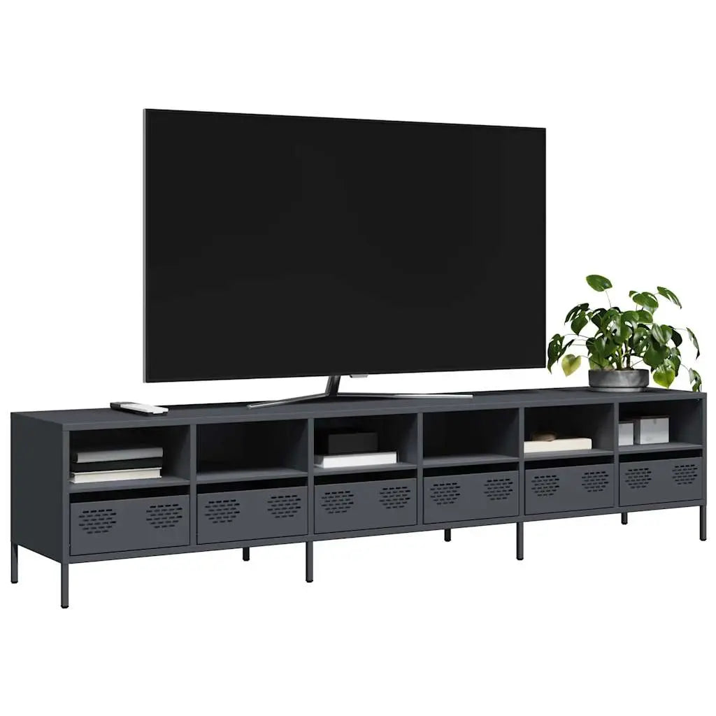Meuble TV anthracite 202x39x43,5 cm acier laminé à froid - XIOS