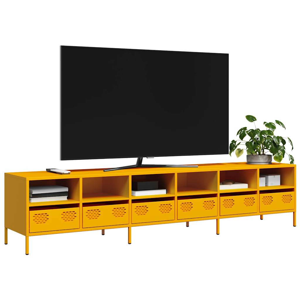 Meuble TV jaune moutarde 202x39x43,5 cm acier laminé à froid - XIOS