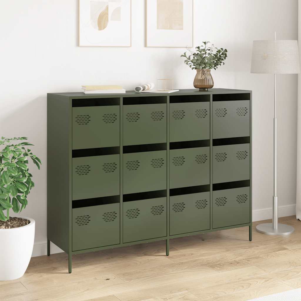 Buffet vert olive 135x39x103,5 cm acier laminé à froid - XIOS