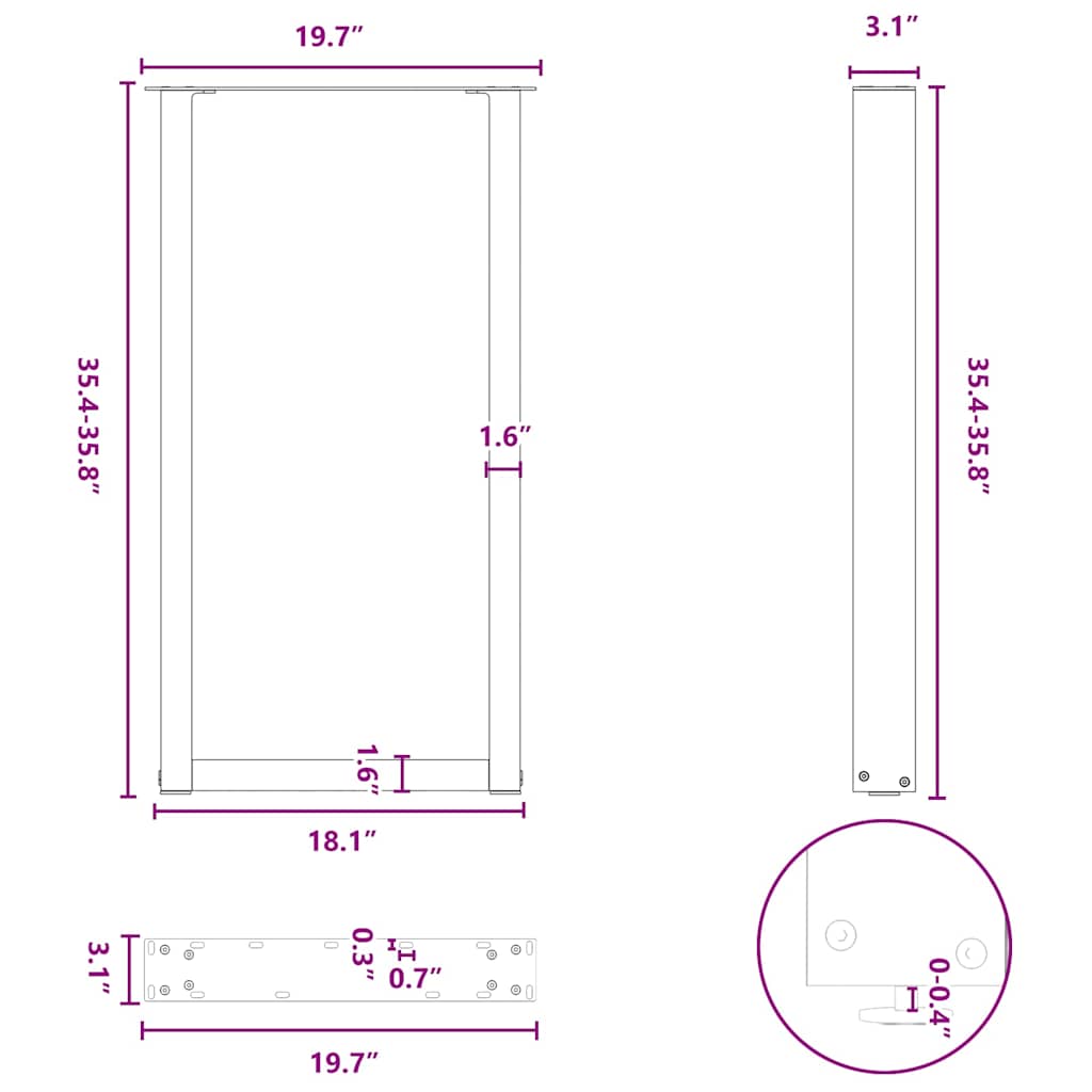 Pieds de table de bar en U 2 pièces Anthracite 50 x (90-91) cm Acier