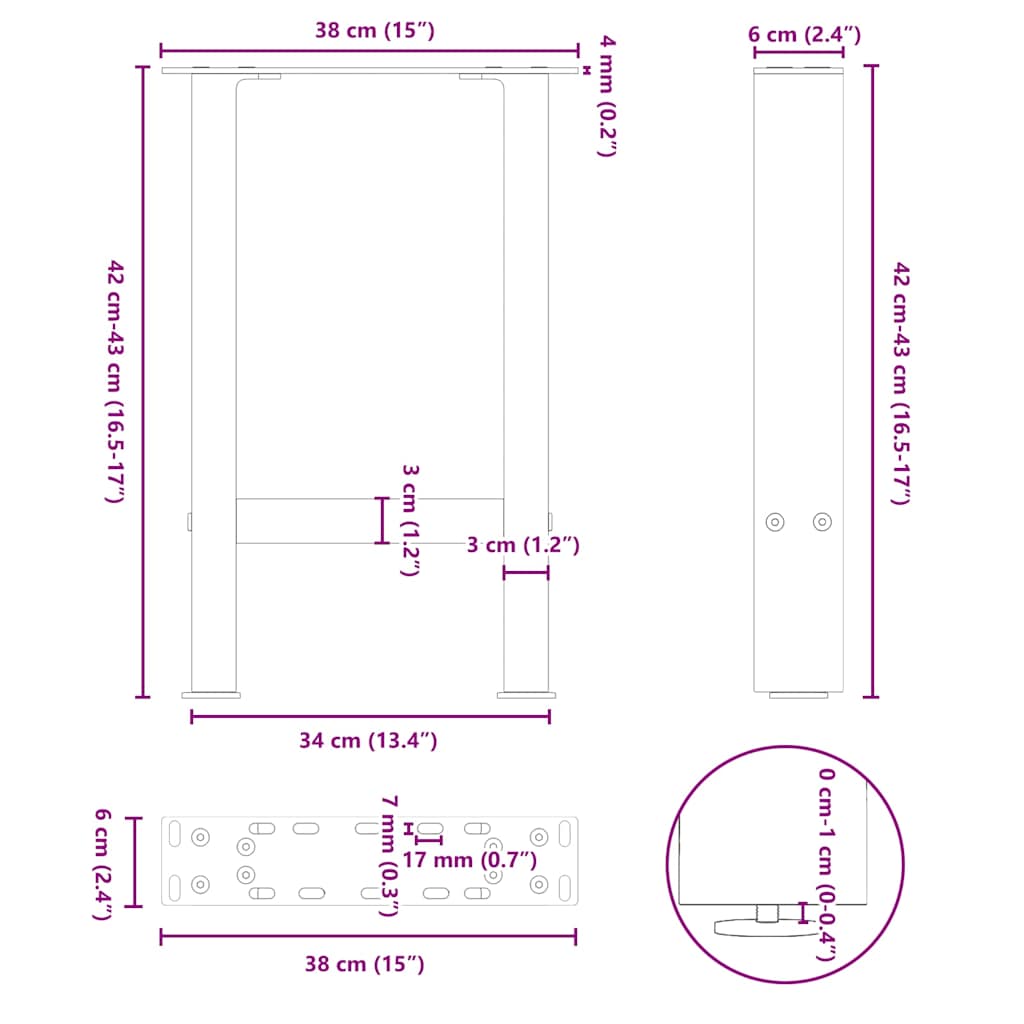 Pieds de table basse Anthracite 2 pièces 38 x (42-43) cm Acier - XIOS