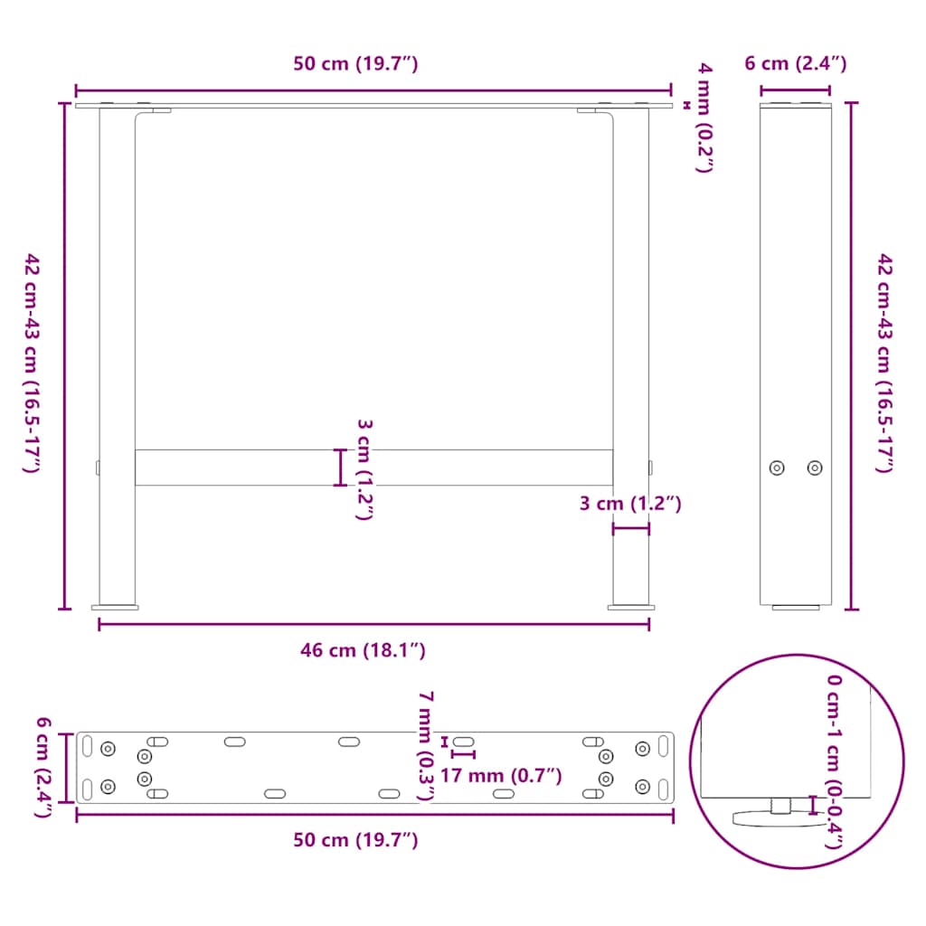 Pieds de table basse Blanc 2 pièces 50 x (42-43) cm Acier - XIOS