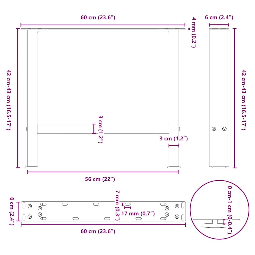 Pieds de table basse Blanc 2 pièces 60 x (42-43) cm Acier - XIOS