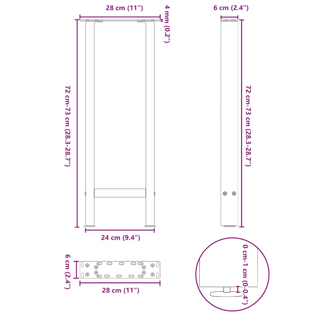Pieds de table console Blanc 2 pièces 28 x (72-73) cm Acier - XIOS