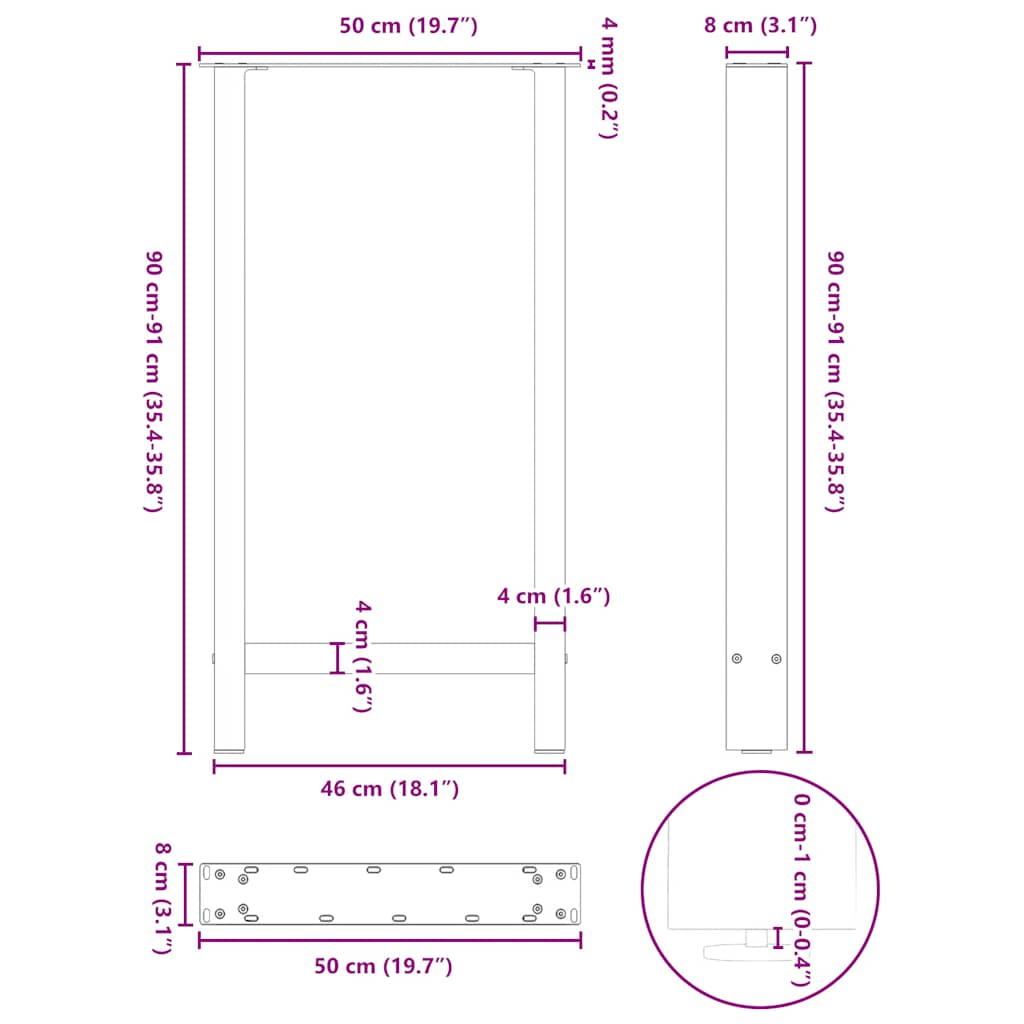 Pieds de table de bar Noir 2 pièces 50 x (90-91) cm Acier