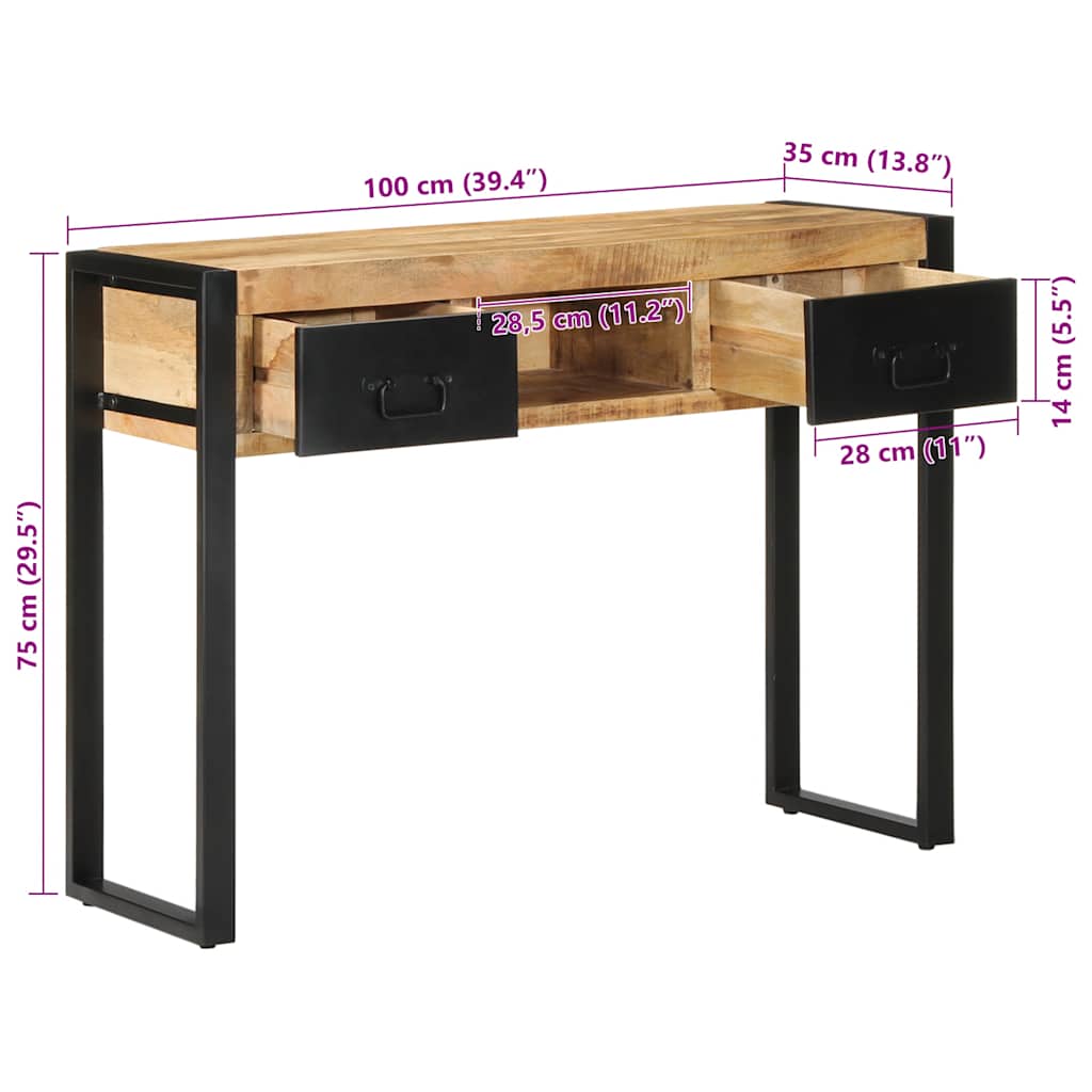 Table console 100x35x75 cm bois de manguier massif brut - XIOS