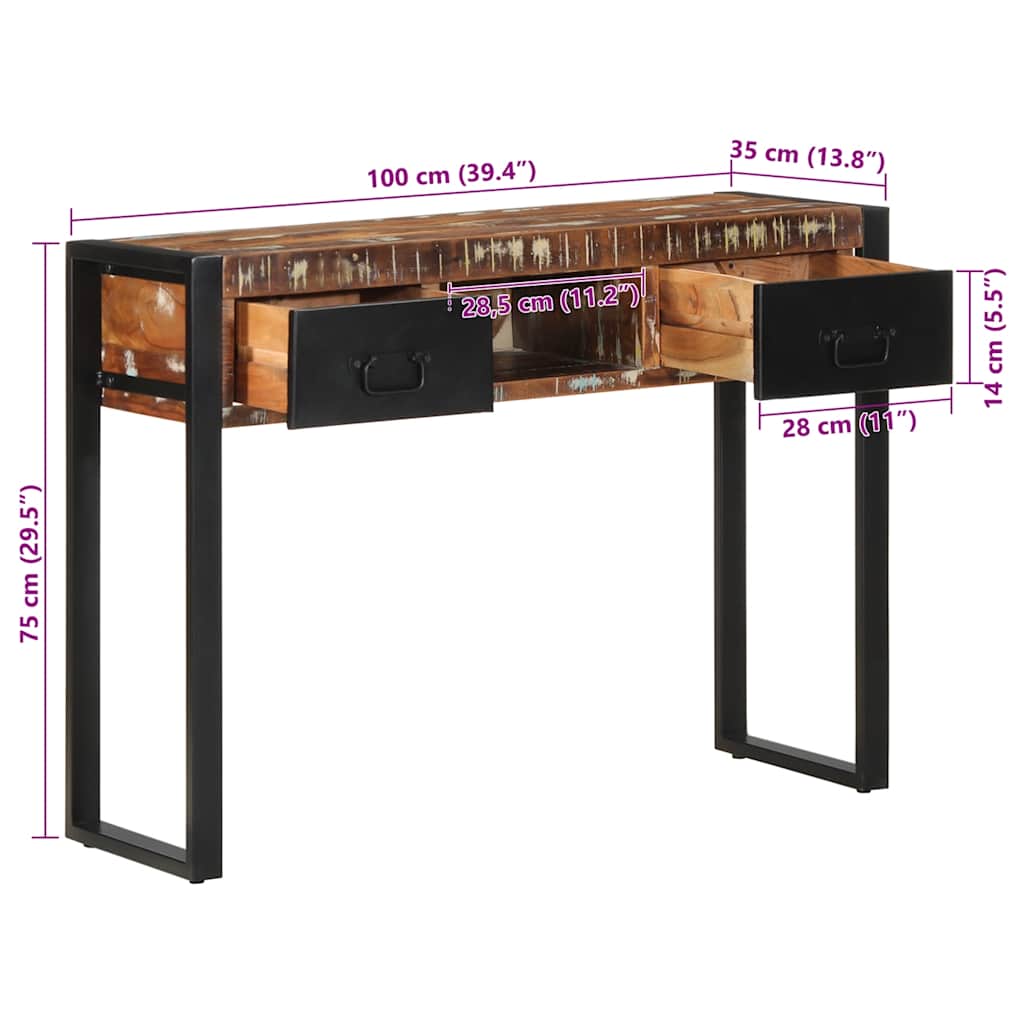 Table console multicolore 100x35x75 cm bois massif récupération - XIOS
