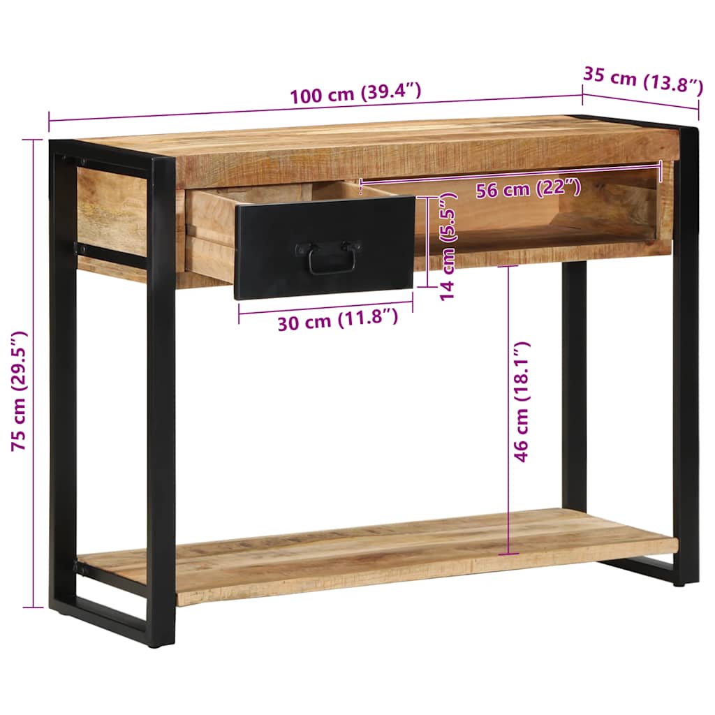 Table console 100x35x75 cm bois de manguier massif brut - XIOS