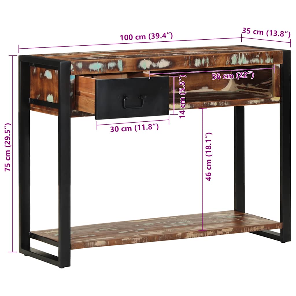Table console multicolore 100x35x75 cm bois massif récupération - XIOS