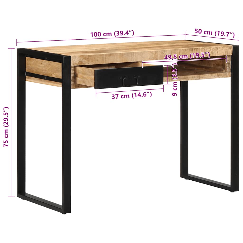 Bureau 100x50x75 cm bois de manguier brut massif - XIOS