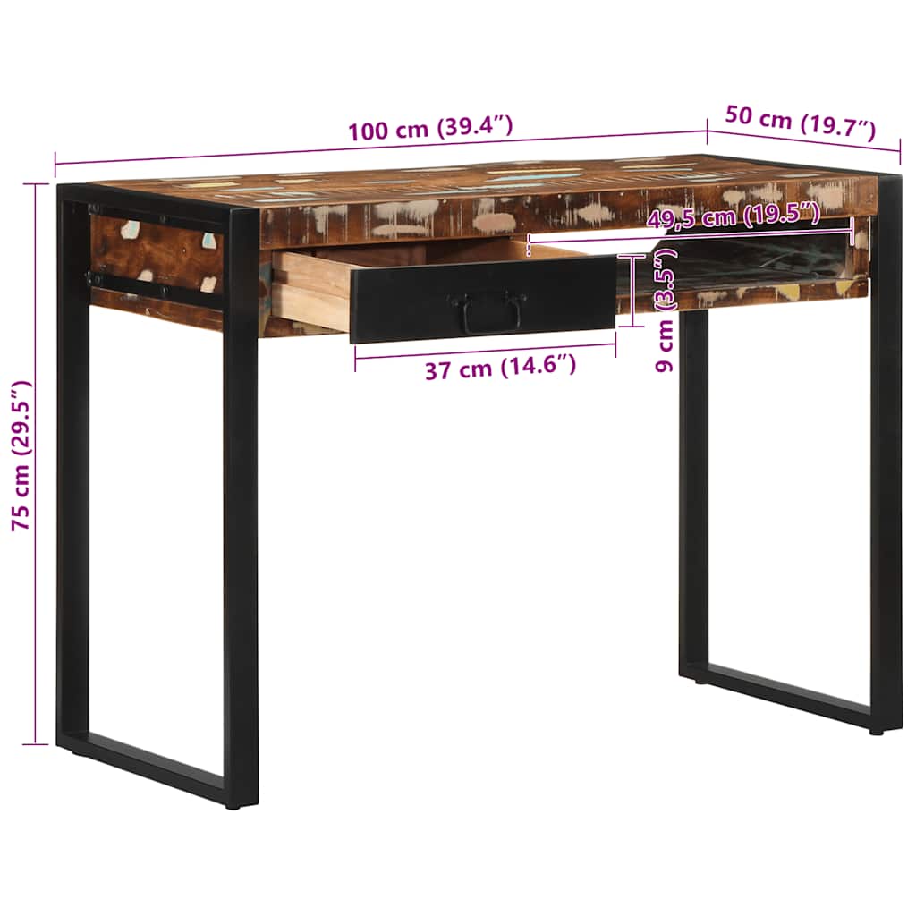 Bureau multicolore 100x50x75 cm bois massif de récupération - XIOS