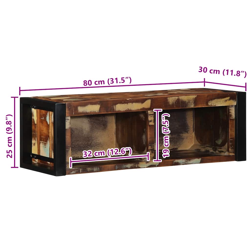 Meuble TV multicolore 80x30x25 cm bois de récupération solide - XIOS