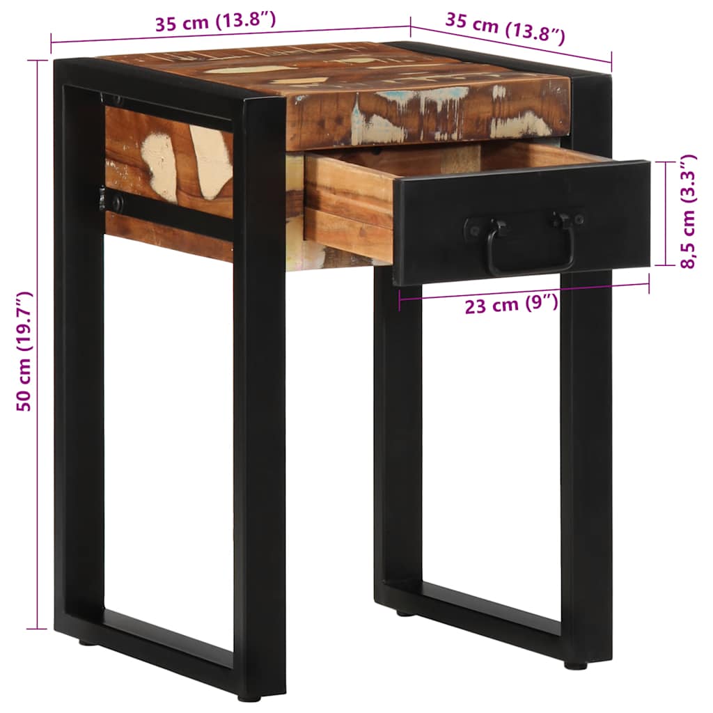 Table d'appoint multicolore 35x35x50cm bois massif récupération - XIOS