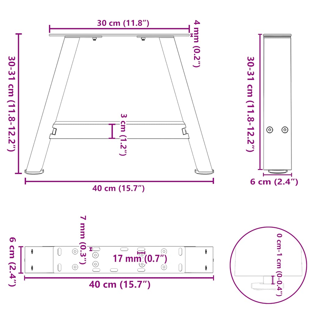 Pieds de table basse en forme de A, 2 pièces, blanc, 40 x (30-31) cm, acier - XIOS