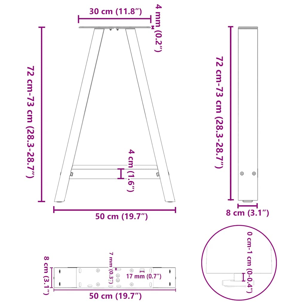 Pieds de table à manger en forme de A, 2 pièces, blanc, 50 x (72-73) cm, acier - XIOS