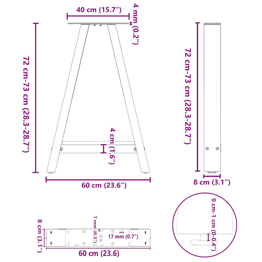 Pieds de table à manger en forme de A 2 pièces Anthracite 60 x (72-73) cm Acier - XIOS