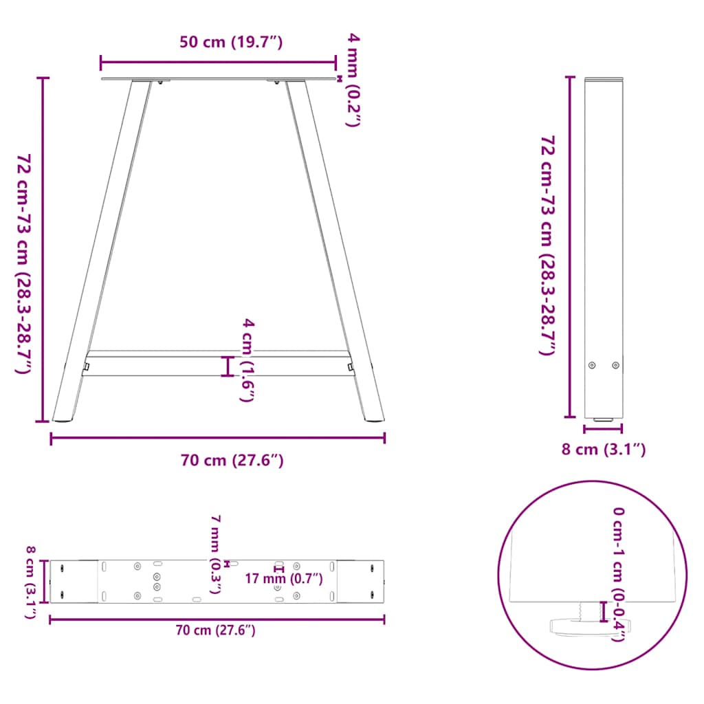 Pieds de table à manger en forme de A 2 pièces Blanc 70 x (72-73) cm Acier - XIOS