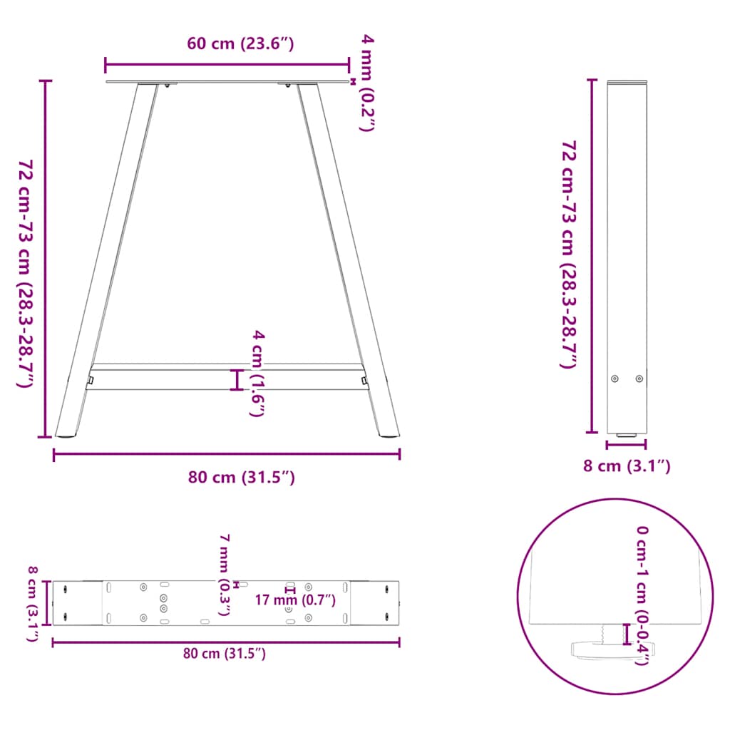 Pieds de table à manger en forme de A 2 pièces Anthracite 80 x (72-73) cm Acier - XIOS