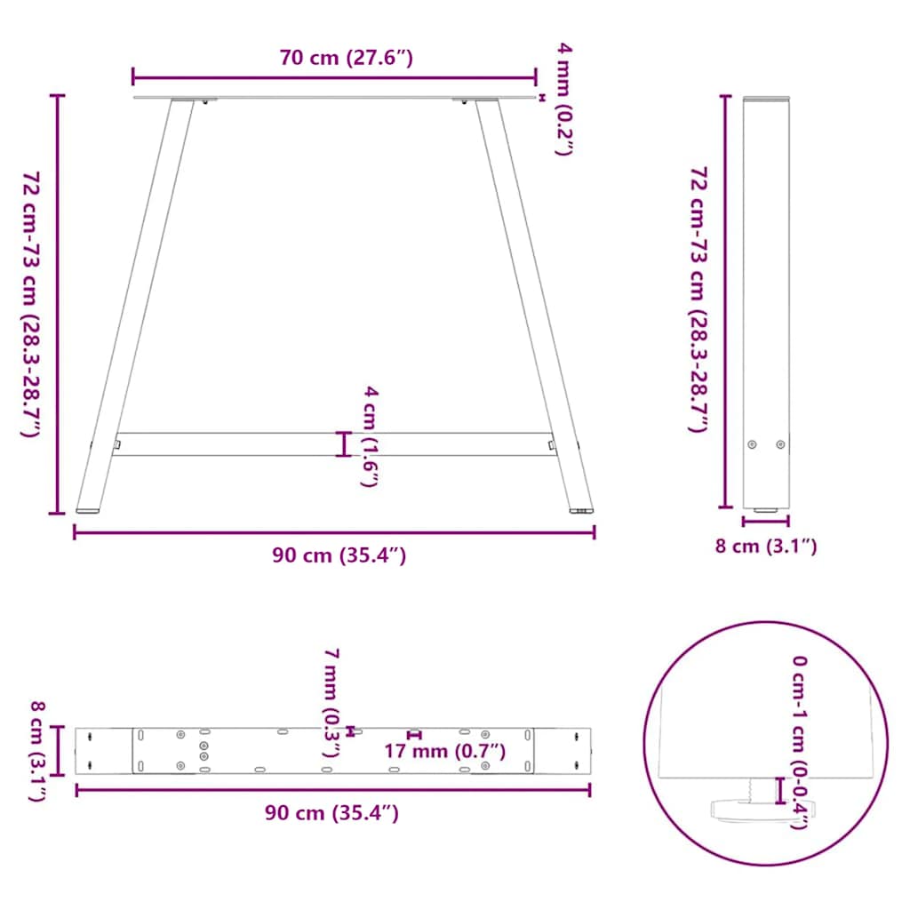 Pieds de table à manger en forme de A 2 pièces 90 x (72-73) cm Acier - XIOS