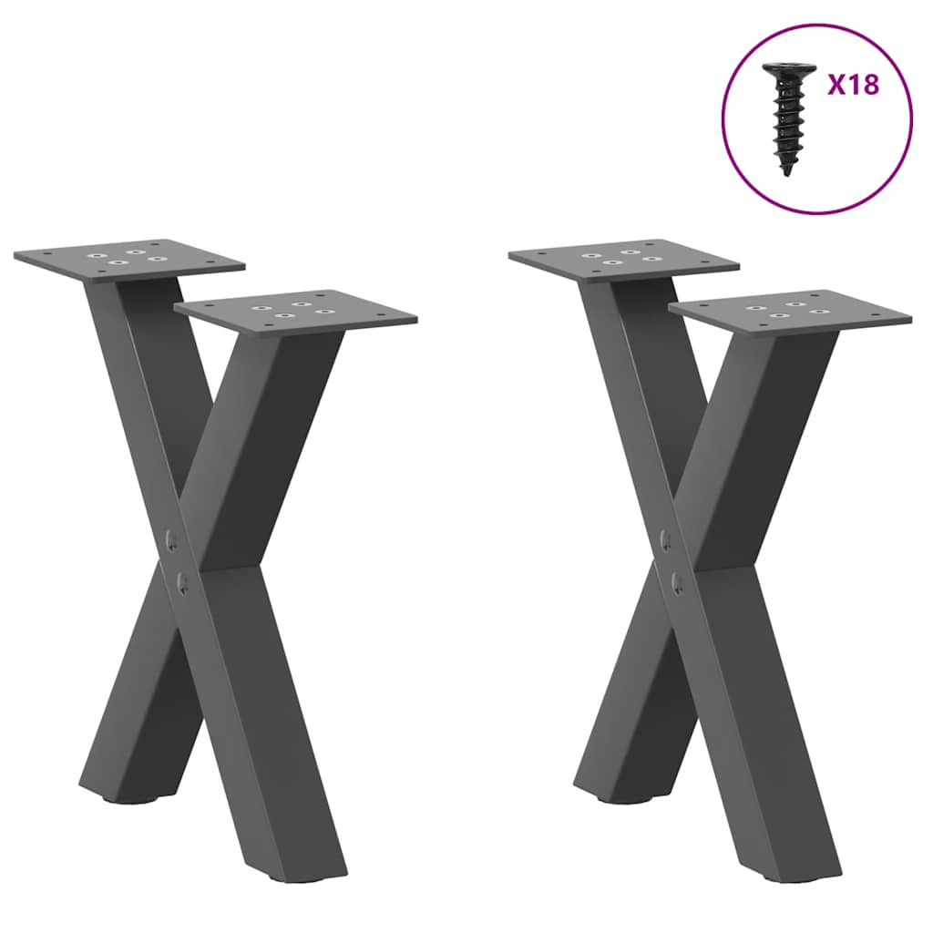 Pieds de table basse en forme de X, 2 pièces, anthracite, 30 x (30-31) cm, acier - XIOS