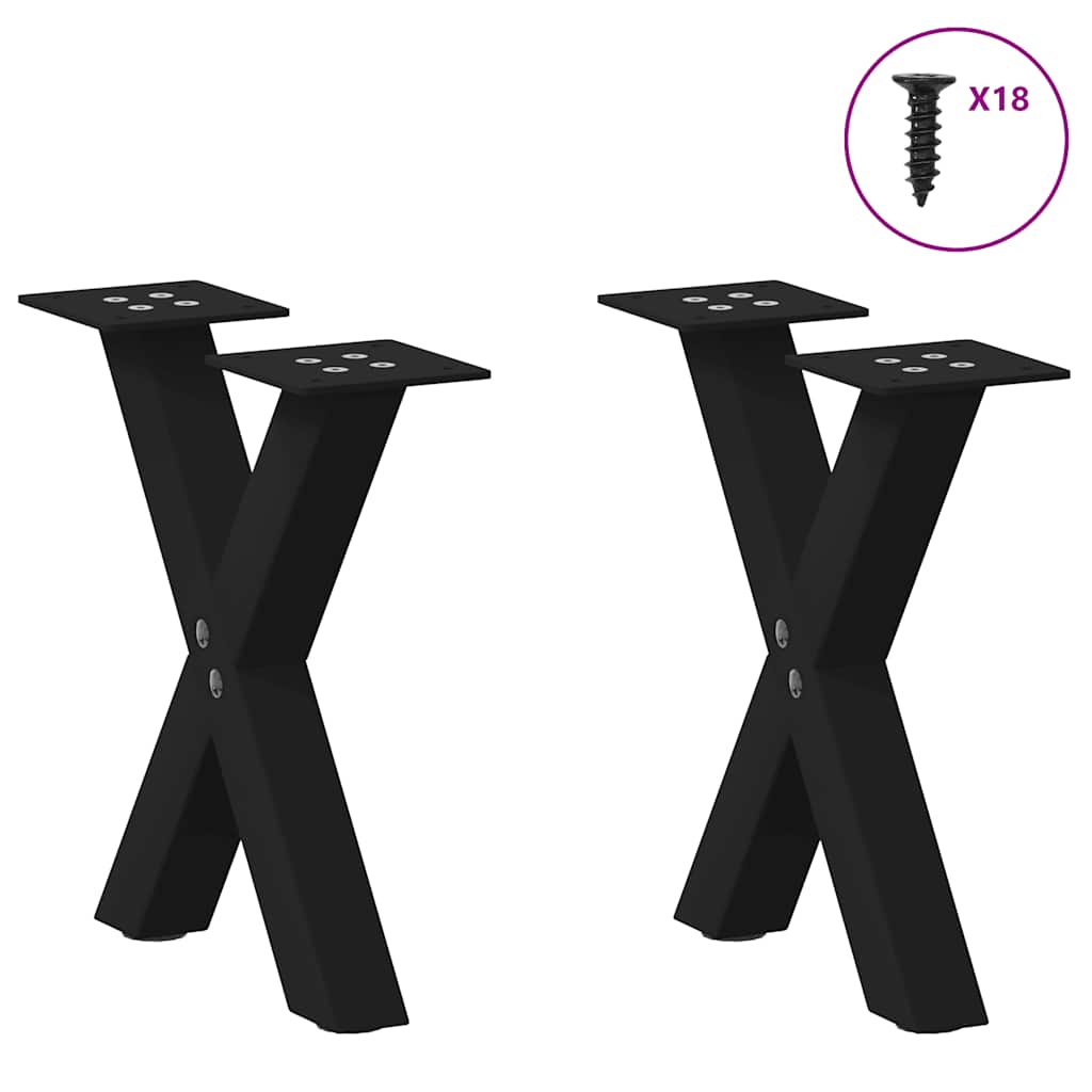 Pieds de table basse en forme de X, 2 pièces, noir, 37 x (30-31) cm, acier - XIOS