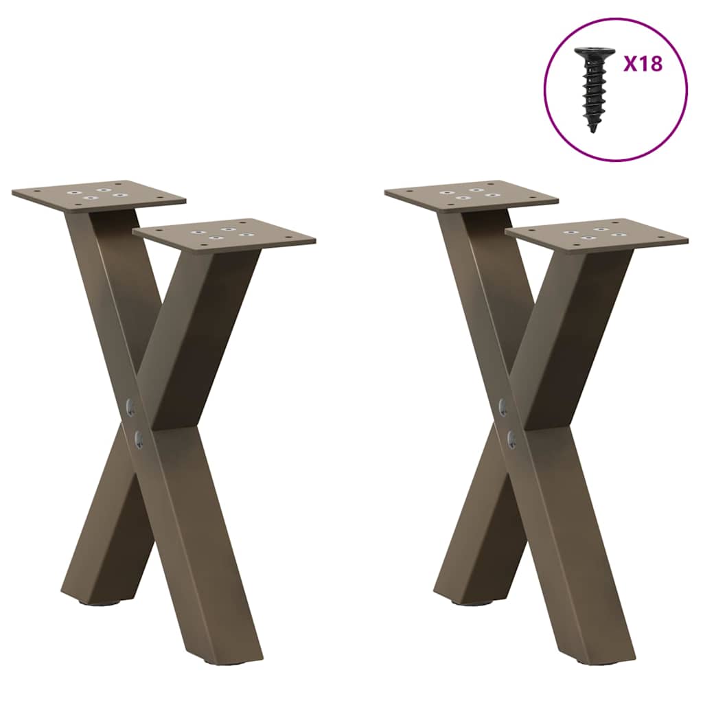 Pieds de table basse en forme de X, 2 pièces, acier naturel, 37 x (30-31) cm - XIOS