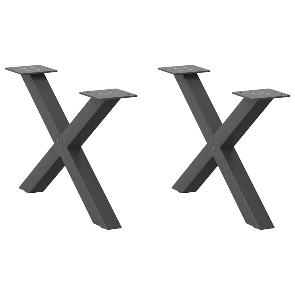 Pieds de table basse en forme de X, 2 pièces, anthracite, 50 x (30-31) cm, acier - XIOS