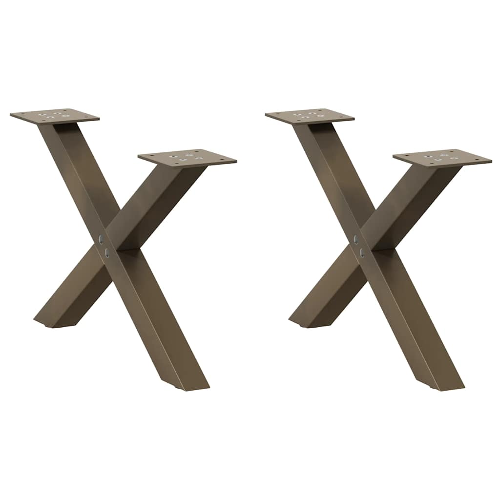 Pieds de table basse en forme de X, 2 pièces, acier naturel, 60 x (30-31) cm - XIOS