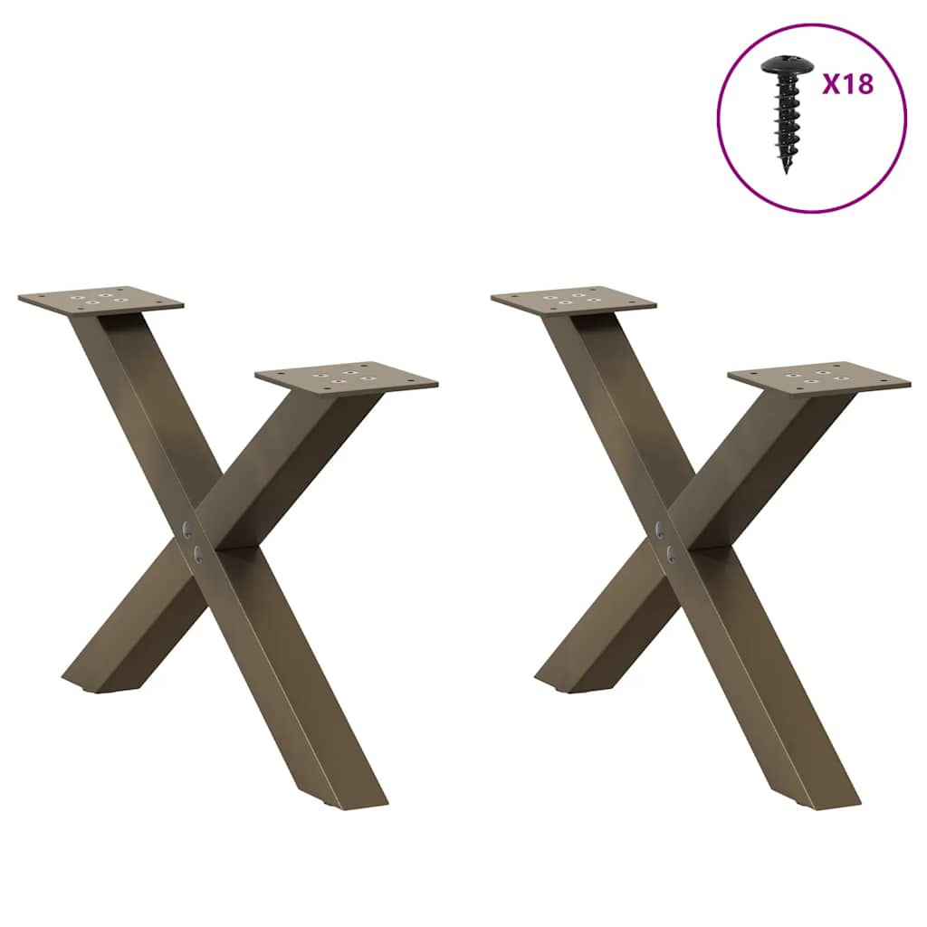 Pieds de table basse en forme de X, 2 pièces, acier naturel, 60 x (30-31) cm - XIOS
