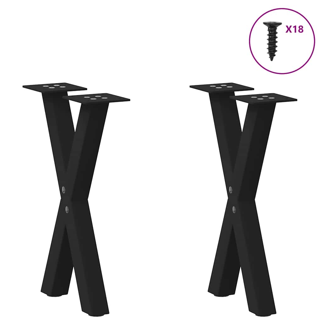 Pieds de table basse en forme de X, 2 pièces, noir, 28 x (42-43) cm, acier - XIOS