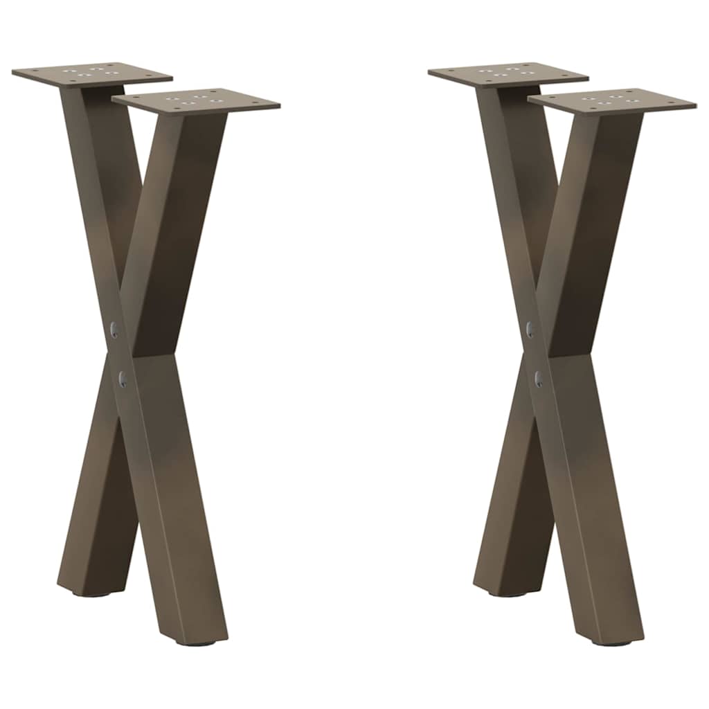 Pieds de table basse en forme de X, 2 pièces, acier naturel, 28 x (42-43) cm - XIOS
