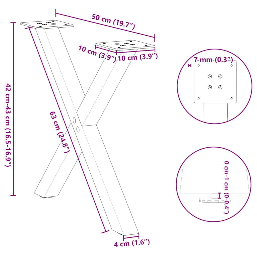 Pieds de table basse en forme de X, 2 pièces, noir, 50 x (42-43) cm, acier - XIOS