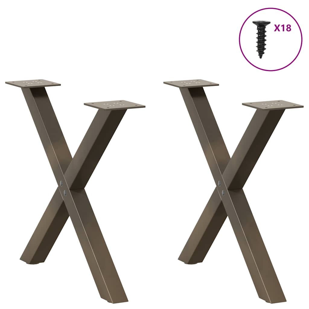 Pieds de table basse en forme de X, 2 pièces, acier naturel, 50 x (42-43) cm - XIOS