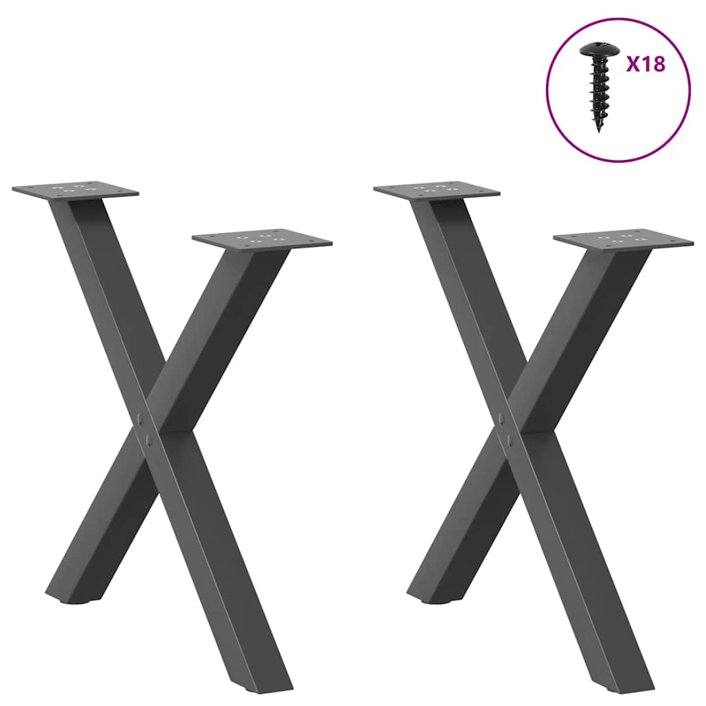 Pieds de table basse en forme de X, 2 pièces, anthracite, 60 x (42-43) cm, acier - XIOS