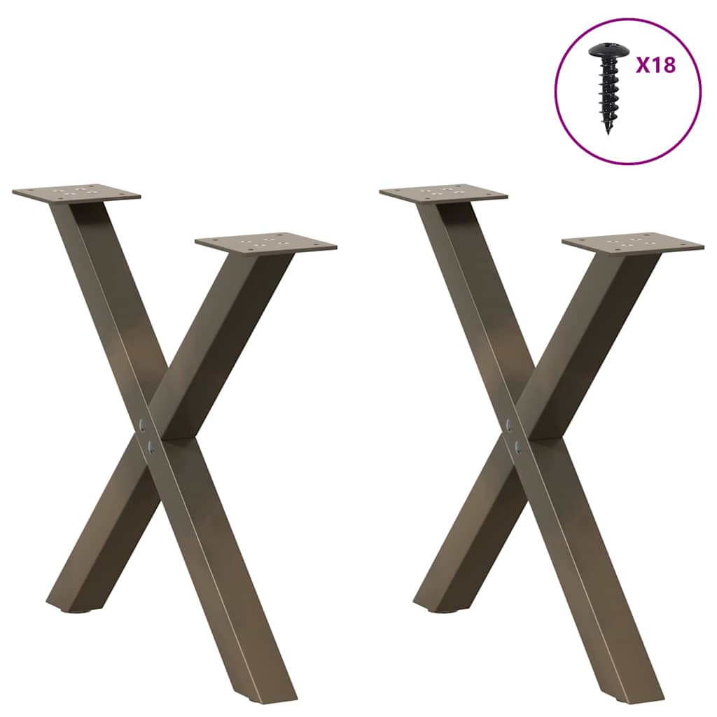 Pieds de table basse en forme de X, 2 pièces, acier naturel, 60 x (42-43) cm - XIOS