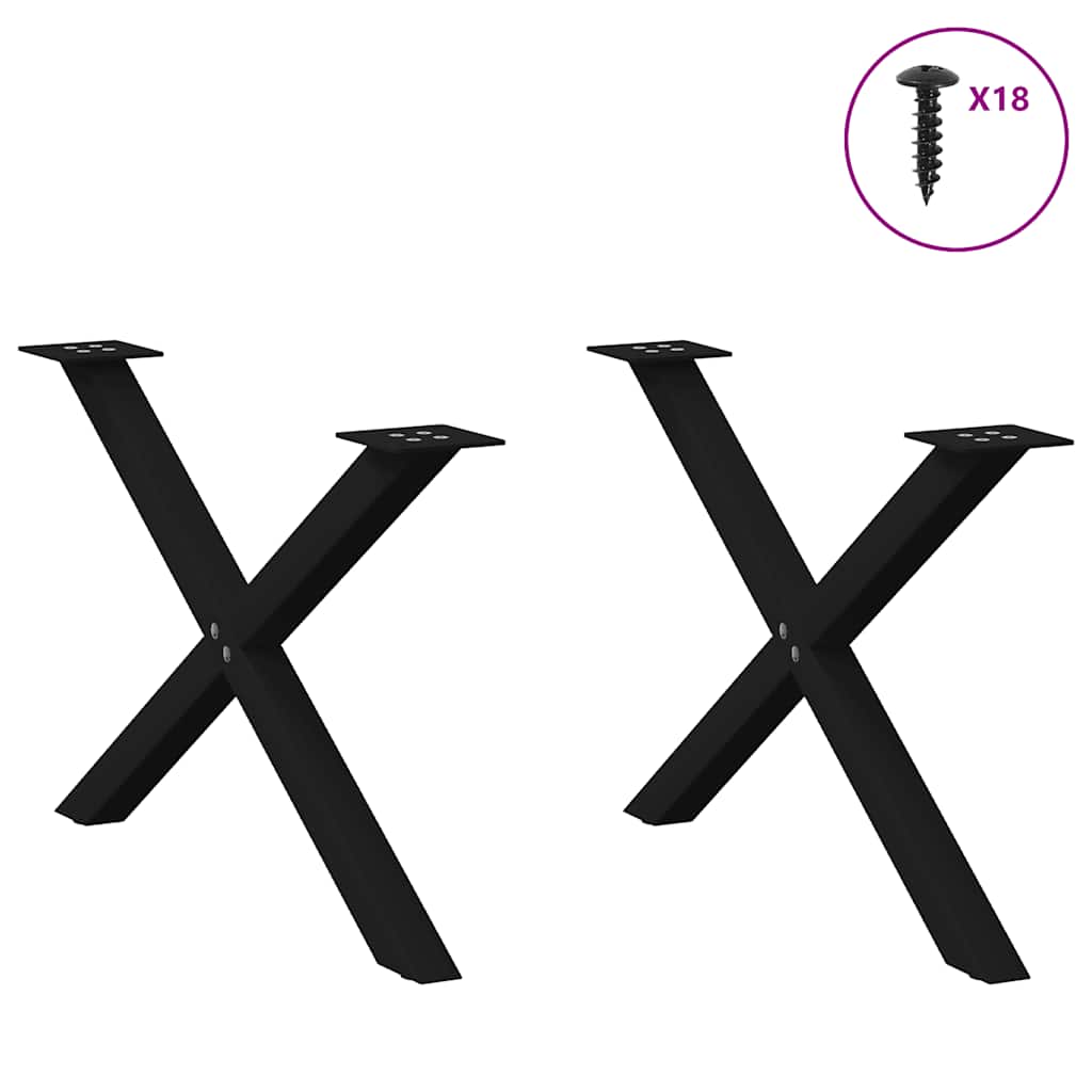 Pieds de table basse en forme de X, 2 pièces, noir, 70 x (42-43) cm, acier - XIOS